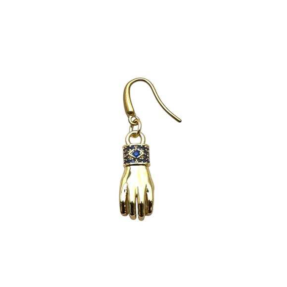 18K Gold Plated Evil Eye Blue Crystal Figa Fist Earrings Pierced Chandelier - Picture 2 of 4